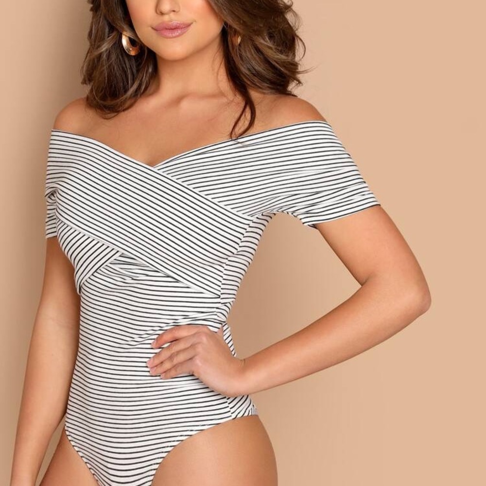 Wrap front stripped bodysuit